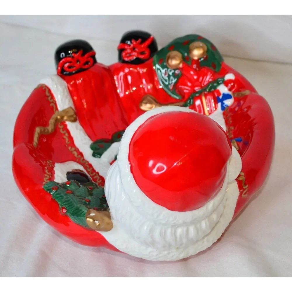 Vintage Hallgem Corp. Ceramic Santa Claus With Gifts Serving Platter Cookie Tray